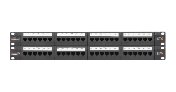 Коммутационная панель NIKOMAX 19", 2U, 48 портов, Кат.6 (Класс E), 250МГц, RJ45/8P8C, 110/KRONE, T568A/B, неэкранированная, с органайзерами, черная - гарантия: 5 лет расширенная / 25 лет системная