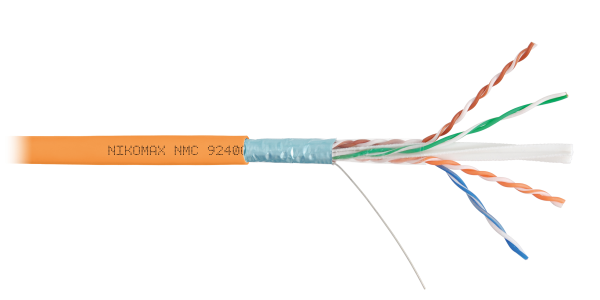Кабель NIKOMAX F/UTP 4 пары, Кат.6 (Класс E), тест по ISO/IEC, 250МГц, одножильный, BC (чистая медь), 23AWG (0,57мм), полимерный материал нг(А)-HF, внутренний, оранжевый, 305м - гарантия: 15 лет / 25 лет системная