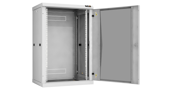 Настенный разборный шкаф NIKOMAX 19", 18U, стеклянная дверь, Ш600хВ904хГ450мм, 2 пары монтажных направляющих, серый