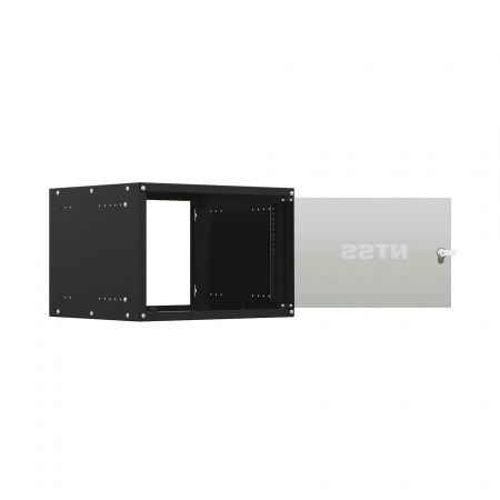 Шкаф настенный телекоммуникационный NTSS LIME 6U 550х450х370мм, 2 профиля 19, дверь стеклянная, боковые стенки несъемные, разобранный, черный RAL 9005