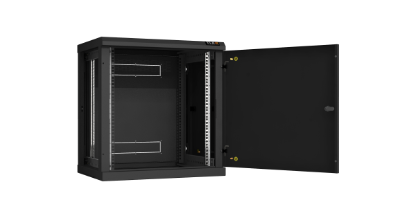 Настенный разборный шкаф NIKOMAX 19", 12U, металлическая дверь, Ш600хВ636хГ450мм, 2 пары монтажных направляющих, черный