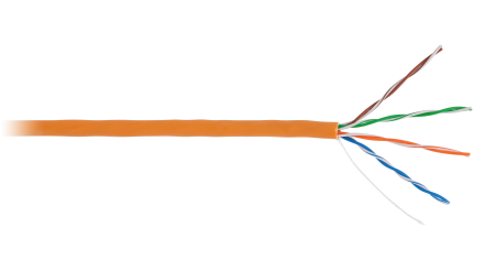 Кабель NETLAN U/UTP 4 пары, Кат.5e (Класс D), 100МГц, одножильный, BC (чистая медь), полимерный материал, LSZH, оранжевый, 305м - гарантия 1 год