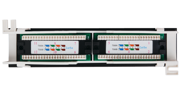 Коммутационная панель NETLAN настенная, 12 портов, Кат.5e (Класс D), 100МГц, RJ45/8P8C, 110, T568A/B, неэкранированная, черная