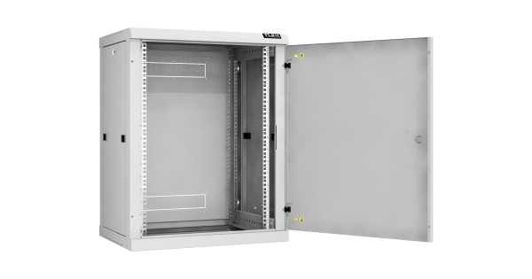 Настенный разборный шкаф NIKOMAX 19", 15U, металлическая дверь, Ш600хВ770хГ450мм, 2 пары монтажных направляющих, серый
