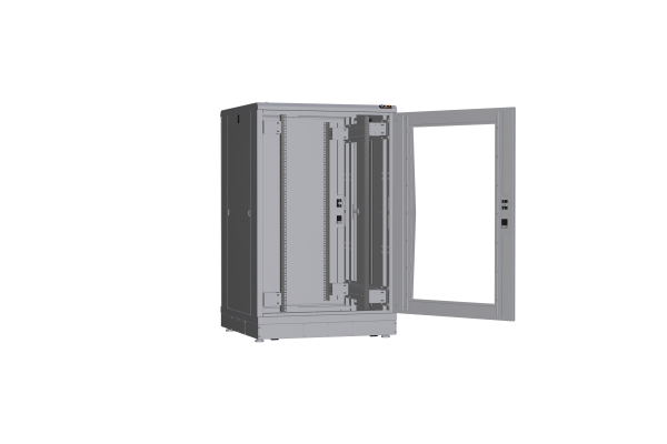 Напольный шкаф NIKOMAX серии TFR-R2 19", 24U, дверь со стеклом и металлическая, металлические стенки, Ш800хВ1280хГ800мм, в разобранном виде, серый