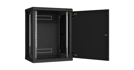 Настенный разборный шкаф NIKOMAX 19", 15U, металлическая дверь, Ш600хВ770хГ450мм, 2 пары монтажных направляющих, черный