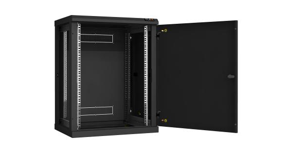 Настенный разборный шкаф NIKOMAX 19", 15U, металлическая дверь, Ш600хВ770хГ450мм, 2 пары монтажных направляющих, черный