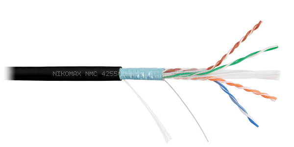 Кабель NIKOMAX F/UTP 4 пары, Кат.6a (Класс Ea), тест по ISO/IEC, 500МГц, одножильный, BC (чистая медь), 23AWG (0,57мм), полимерный материал нг(А)-HF, внутренний/внешний, черный, 500м - гарантия: 5 лет / 15 лет системная