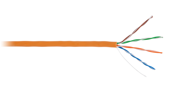Кабель NETLAN U/UTP 4 пары, Кат.5e (Класс D), 100МГц, одножильный, BC (чистая медь), полимерный материал, LSZH, оранжевый, 100м - гарантия 1 год