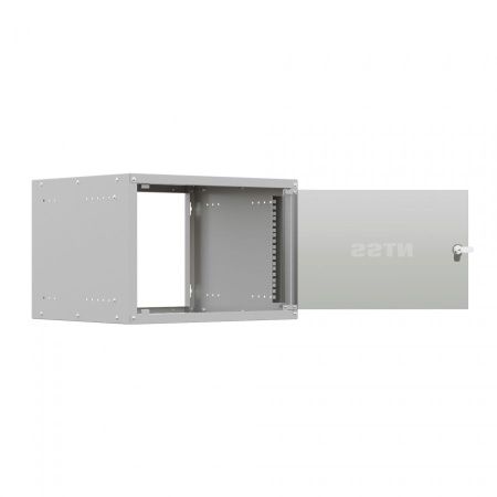 Шкаф настенный телекоммуникационный NTSS LIME 6U 550х600х370мм, 2 профиля 19, дверь стеклянная, боковые стенки несъемные, разобранный, серый RAL 7035