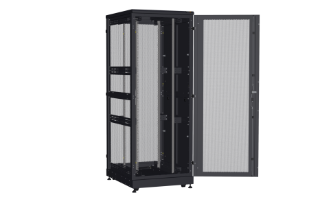 Напольный шкаф NIKOMAX серии TFA-R 19", 42U, двери перфорированные, одностворчатая и двустворчатая, металлические двухуровневые стенки, Ш800хВ2114хГ1000мм, в разобранном виде, черный