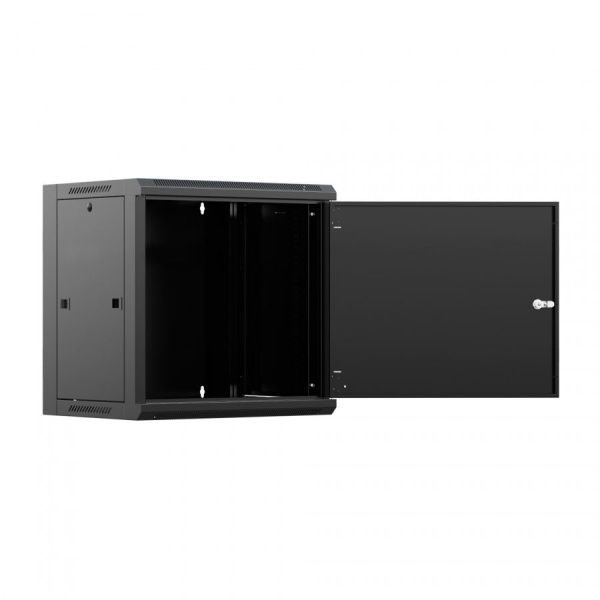 Шкаф настенный телекоммуникационный NTSS W 12U 600х450х635мм, 2 профиля 19, дверь сплошная металл, боковые стенки съемные, разобранный, черный RAL 900