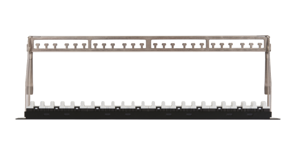 Коммутационная панель NIKOMAX 19", 1U, 24 порта, Кат.6a (Класс Ea), 500МГц, RJ45/8P8C, 110/KRONE, T568A/B, неэкранированная, с органайзером, черная - гарантия: 5 лет расширенная / 25 лет системная