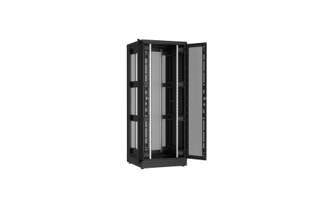 Напольный шкаф NIKOMAX серии TFR-R2 19", 42U, двустворчатые перфорированные двери, металлические стенки, Ш800хВ2010хГ800мм, в разобранном виде, черный