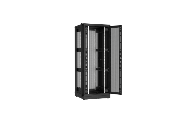 Напольный шкаф NIKOMAX серии TFR-R2 19", 42U, двустворчатые перфорированные двери, металлические стенки, Ш800хВ2010хГ800мм, в разобранном виде, черный