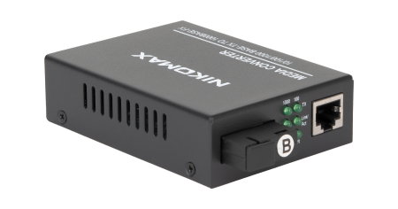 Медиаконвертер неуправляемый NIKOMAX, UTP 10/100/1000 Мбит/с, SM, SC, без LFP, Tx:1550/Rx:1310 нм, 18 дБ (до 20 км), 5В/1А