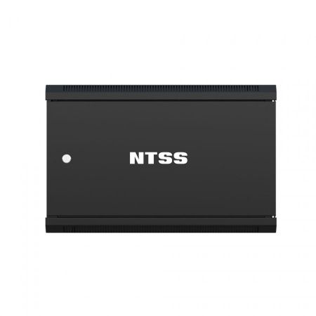 Шкаф настенный телекоммуникационный NTSS W 6U 600х600х370мм, 2 профиля 19, дверь сплошная металл, боковые стенки съемные, разобранный, черный RAL 9005