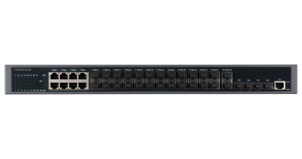 Управляемый коммутатор L3 NIKOMAX, Stack, 24 порта 100/1000BaseX SFP, 8 портов 10/100/1000BaseT, 6 портов 1/10GE SFP+, Резервный БП (опция)