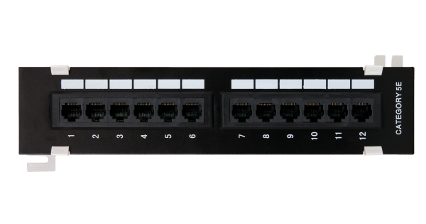 Коммутационная панель NETLAN настенная, 12 портов, Кат.5e (Класс D), 100МГц, RJ45/8P8C, 110, T568A/B, неэкранированная, черная