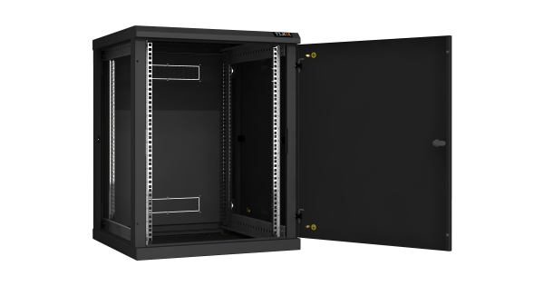 Настенный разборный шкаф NIKOMAX 19", 15U, металлическая дверь, Ш600хВ770хГ600мм, 2 пары монтажных направляющих, черный