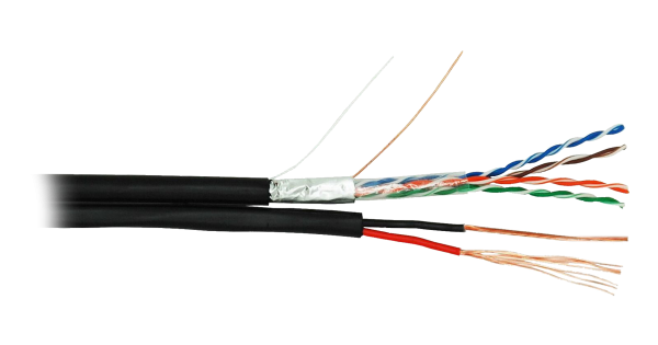 Кабель NETLAN F/UTP 4 пары, Кат.5e (Класс D), 100МГц, одножильный, BC (чистая медь), с многожильным силовым кабелем 1,50мм2, полиэтилен, внешний, до -40C, черный, 305м - гарантия 1 год