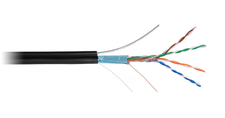 Кабель NETLAN F/UTP 4 пары, Кат.5e (Класс D), 100МГц, одножильный, BC (чистая медь), с одножильным тросом, полиэтилен, внешний, до -40C, черный, 305м - гарантия: 1 год