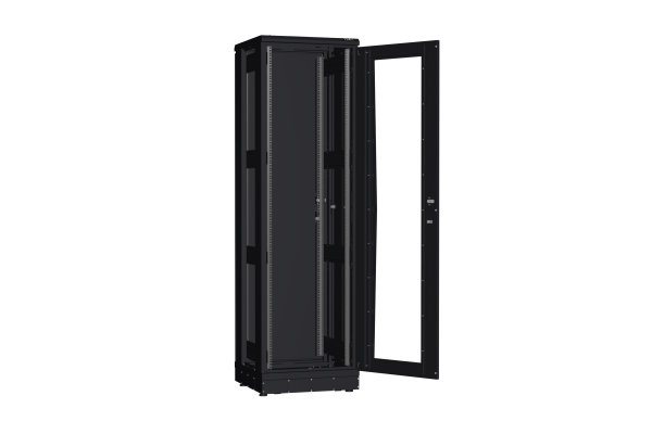 Напольный шкаф NIKOMAX серии TFR-R2 19", 42U, дверь со стеклом и металлическая, металлические стенки, Ш600хВ2010хГ600мм, в разобранном виде, черный