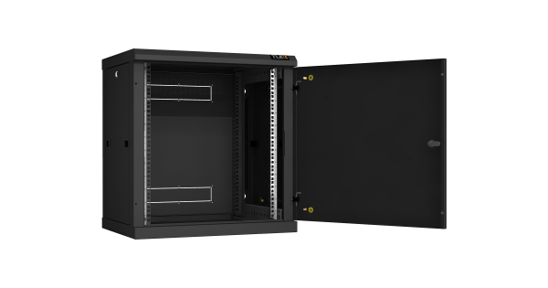 Настенный разборный шкаф NIKOMAX 19", 12U, металлическая дверь, Ш600хВ636хГ450мм, 2 пары монтажных направляющих, черный
