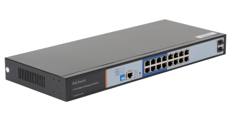 Управляемый L2 PoE коммутатор NIKOMAX, 16 PoE (802.3af/at) портов 10/100/1000Мбит/с 8 до 250 метров cat.6, 2*SFP 1000Мбит/с, 250Вт APO&R