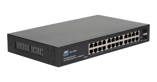 Коммутатор NETLAN, неуправляемый, 24*10/100/1000Мбит/с PoE (af/at), 2*10/100/1000Мбит/с SFP, DC52V/6.1A, PoE бюджет 320W