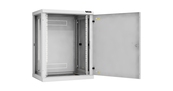 Настенный разборный шкаф NIKOMAX 19", 15U, металлическая дверь, Ш600хВ770хГ450мм, 2 пары монтажных направляющих, серый