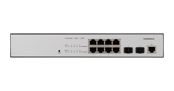 Управляемый коммутатор L2 NIKOMAX 8 Base-T 10/100/1000Mb/s портов, 2 SFP 1000Mb/s, 1 Console. 1U 19'', 220V