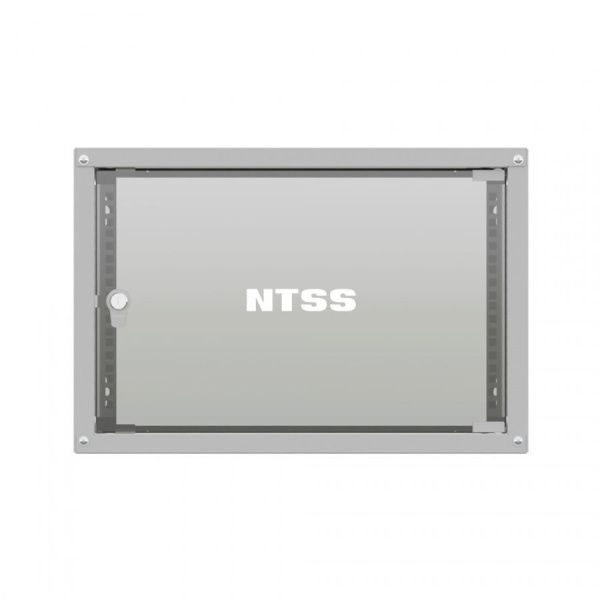 Шкаф настенный телекоммуникационный NTSS LIME 6U 550х600х370мм, 2 профиля 19, дверь стеклянная, боковые стенки несъемные, разобранный, серый RAL 7035