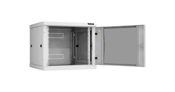 Настенный разборный шкаф NIKOMAX 19", 9U, стеклянная дверь, Ш600хВ503хГ600мм, 2 пары монтажных направляющих, серый