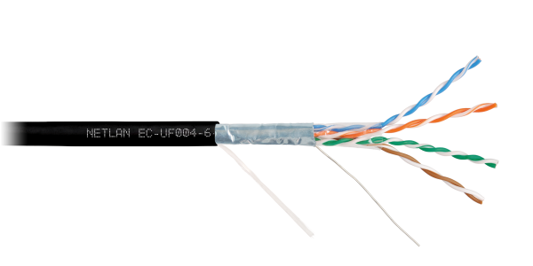 Кабель NETLAN F/UTP 4 пары, Кат.6 (Класс E), 250МГц, одножильный, BC (чистая медь), полиэтилен, внешний, до -40C, черный, 305м - гарантия 1 год