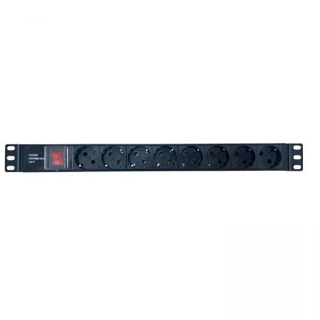 Блок розеток NTSS, 19", 1U, пластик, 1ф10A, 2.3кВт, (8) Schuko CEE 7/7, выкл. с подсв.и крыш., вх. 60320 С14