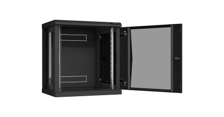 Настенный разборный шкаф TLK 19", 12U, стеклянная дверь, Ш600хВ636хГ450мм, 2 пары монтажных направляющих, черный