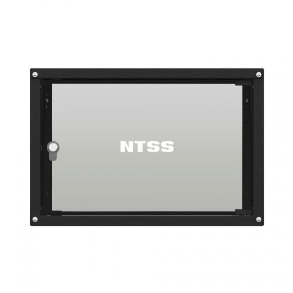 Шкаф настенный телекоммуникационный NTSS LIME 6U 550х600х370мм, 2 профиля 19, дверь стеклянная, боковые стенки несъемные, разобранный, черный RAL 9005