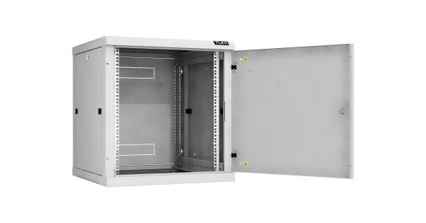 Настенный разборный шкаф NIKOMAX 19", 12U, металлическая дверь, Ш600хВ636хГ600мм, 2 пары монтажных направляющих, серый