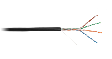 Кабель NETLAN U/UTP 4 пары, Кат.5e (Класс D), 100МГц, одножильный, BC (чистая медь), полиэтилен, внешний, до -40C, черный, 100м - гарантия 1 год