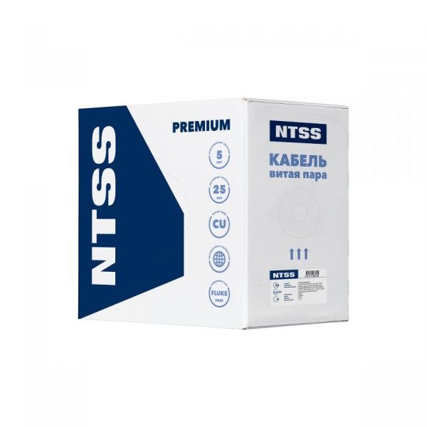 Кабель витая пара NTSS PREMIUM U/UTP 5e 4 пары одножильный 24AWG внутренний нг(А)-LSLTX 305м серый