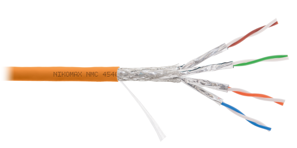 Кабель NIKOMAX S/FTP 4 пары, Кат.6 (Класс E), тест по ISO/IEC, 250МГц, одножильный, BC (чистая медь), 23AWG (0,55мм), полимерный материал нг(А)-HF, внутренний, оранжевый, 305м - гарантия: 5 лет / 15 лет системная