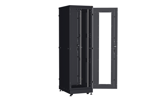 Напольный шкаф NIKOMAX серии TFA-R 19", 42U, дверь со стеклом и металлическая, металлические стенки, Ш600хВ2114хГ800мм, в разобранном виде, черный