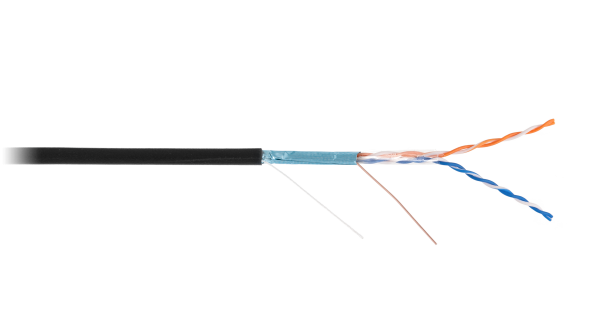 Кабель NETLAN F/UTP 2 пары, Кат.5 (Класс D), 100МГц, одножильный, BC (чистая медь), полиэтилен, внешний, до -40C, черный, 305м - гарантия 1 год