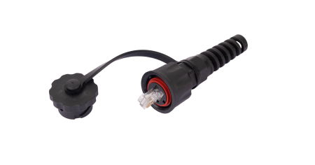 Индустриальный коннектор NIKOMAX RJ45/8P8C, Кат.6 (Класс E), 250МГц, покрытие 50мкд, неэкранированный, IP67, для одножильной витой пары,  с защитной крышкой, черный