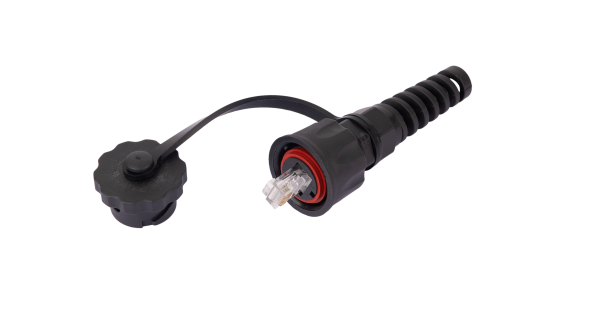 Индустриальный коннектор NIKOMAX RJ45/8P8C, Кат.6 (Класс E), 250МГц, покрытие 50мкд, неэкранированный, IP67, для одножильной витой пары,  с защитной крышкой, черный