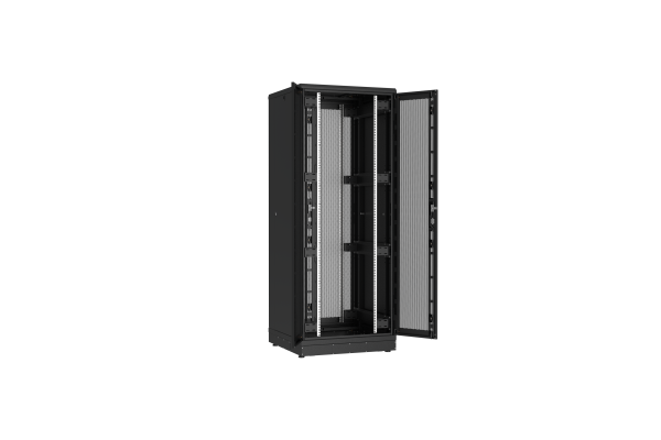 Напольный шкаф NIKOMAX серии TFR-R2 19", 42U, двустворчатые перфорированные двери, металлические стенки, Ш800хВ2010хГ800мм, в разобранном виде, черный