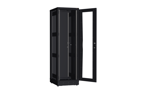 Напольный шкаф NIKOMAX серии TFR-R2 19", 42U, дверь со стеклом и металлическая, металлические стенки, Ш600хВ2010хГ800мм, в разобранном виде, черный