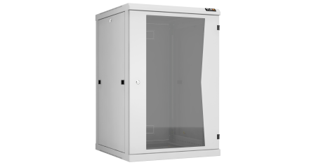 Настенный разборный шкаф NIKOMAX 19", 18U, стеклянная дверь, Ш600хВ904хГ600мм, 2 пары монтажных направляющих, серый
