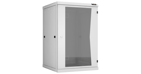 Настенный разборный шкаф NIKOMAX 19", 18U, стеклянная дверь, Ш600хВ904хГ600мм, 2 пары монтажных направляющих, серый